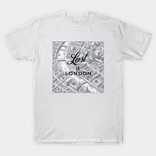 London UK B&W Graphic Retro Art Pencil Map T-Shirt